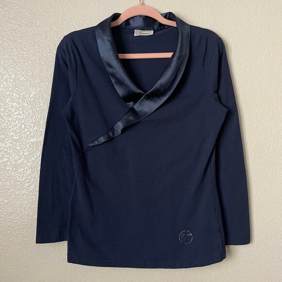Temperley London Top Womens Small Blue Satin Collar Knit Blouse Quiet Luxury - Picture 3 of 12